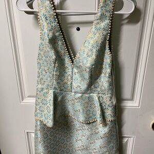 Lulu's Blue and Cream Asymmetrical Dress